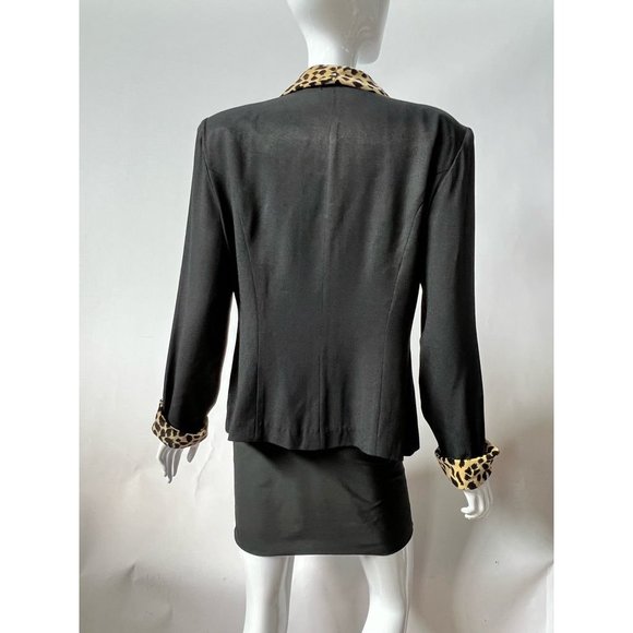 Jessica Howard Womens Suit Jacket Blazer Black Cheetah Print Shawl Collar USA 10 - Picture 2 of 12